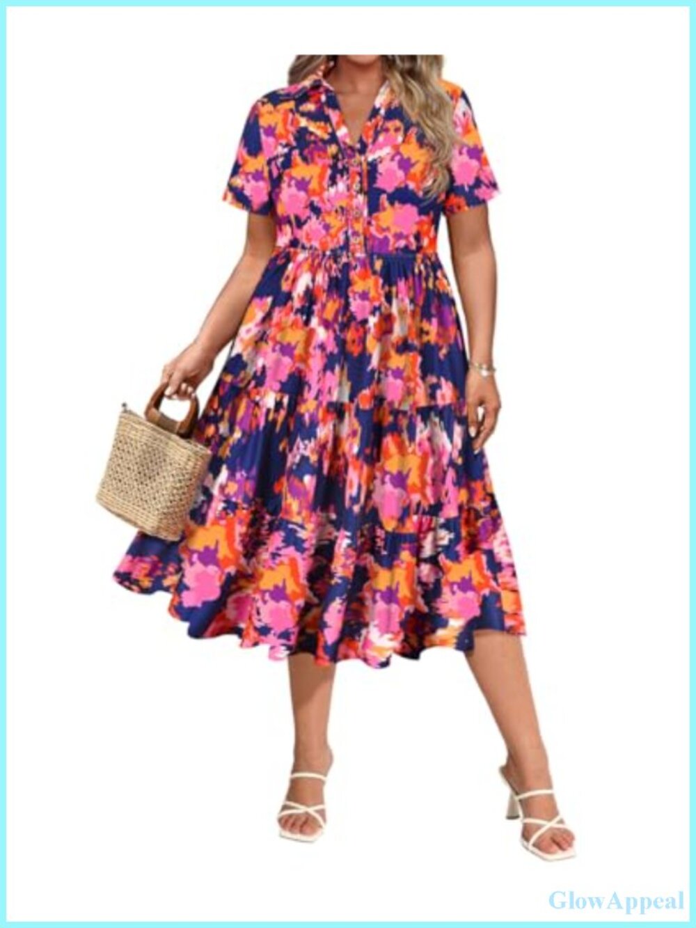 Plus Size Midi Ruffle Dress with Pockets Short Sleeve
